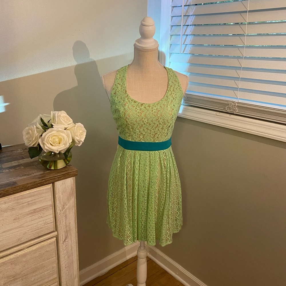 Stunning lime green and teal dress